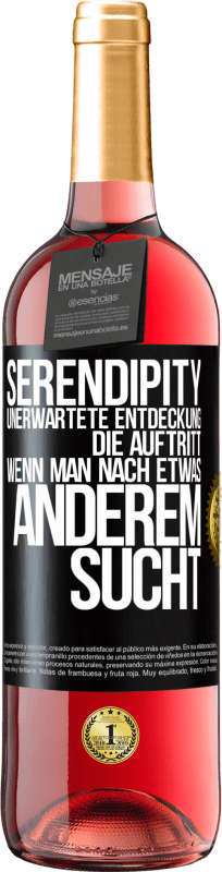 29,95 € Kostenloser Versand | Roséwein ROSÉ Ausgabe Serendipity: Unerwartete Entdeckung, die auftritt, wenn man nach etwas anderem sucht Schwarzes Etikett. Anpassbares Etikett Junger Wein Ernte 2023 Tempranillo