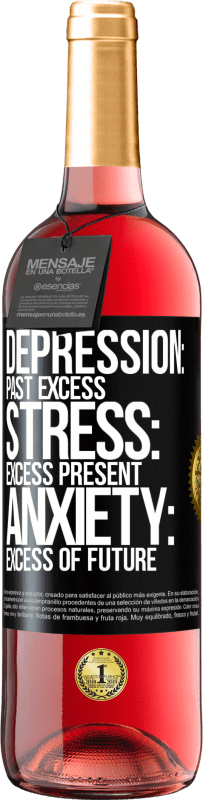 29,95 € Free Shipping | Rosé Wine ROSÉ Edition Depression: past excess. Stress: excess present. Anxiety: excess of future Black Label. Customizable label Young wine Harvest 2025 Tempranillo