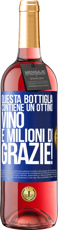 29,95 € Spedizione Gratuita | Vino rosato Edizione ROSÉ Questa bottiglia contiene un ottimo vino e milioni di GRAZIE! Etichetta Blu. Etichetta personalizzabile Vino giovane Raccogliere 2023 Tempranillo