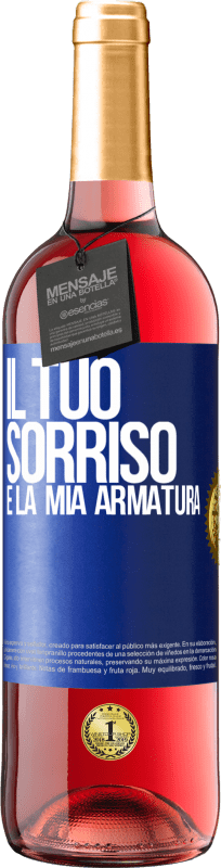 29,95 € Spedizione Gratuita | Vino rosato Edizione ROSÉ Il tuo sorriso è la mia armatura Etichetta Blu. Etichetta personalizzabile Vino giovane Raccogliere 2024 Tempranillo