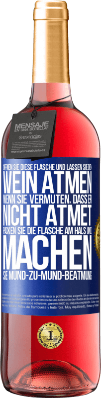 29,95 € Kostenloser Versand | Roséwein ROSÉ Ausgabe Öffnen Sie diese Flasche und lassen Sie den Wein atmen. Wenn Sie vermuten, dass er nicht atmet, packen Sie die Flasche am Hals u Blaue Markierung. Anpassbares Etikett Junger Wein Ernte 2024 Tempranillo