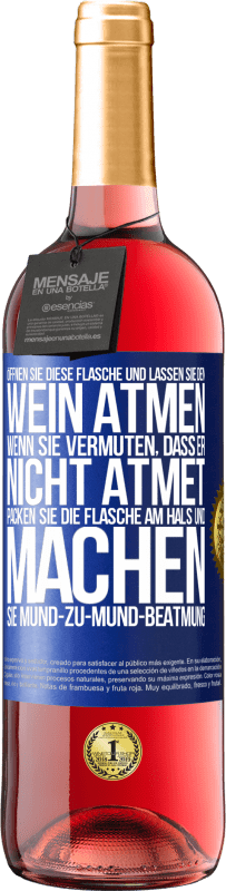 29,95 € Kostenloser Versand | Roséwein ROSÉ Ausgabe Öffnen Sie diese Flasche und lassen Sie den Wein atmen. Wenn Sie vermuten, dass er nicht atmet, packen Sie die Flasche am Hals u Blaue Markierung. Anpassbares Etikett Junger Wein Ernte 2025 Tempranillo