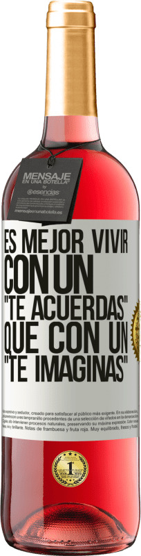 29,95 € Envío gratis | Vino Rosado Edición ROSÉ Es mejor vivir con un Te acuerdas que con un Te imaginas Etiqueta Blanca. Etiqueta personalizable Vino joven Cosecha 2024 Tempranillo