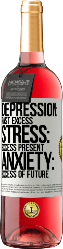 29,95 € Free Shipping | Rosé Wine ROSÉ Edition Depression: past excess. Stress: excess present. Anxiety: excess of future White Label. Customizable label Young wine Harvest 2023 Tempranillo