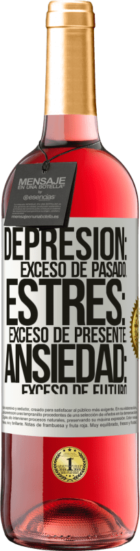 29,95 € Envío gratis | Vino Rosado Edición ROSÉ Depresión: exceso de pasado. Estrés: exceso de presente. Ansiedad: exceso de futuro Etiqueta Blanca. Etiqueta personalizable Vino joven Cosecha 2025 Tempranillo