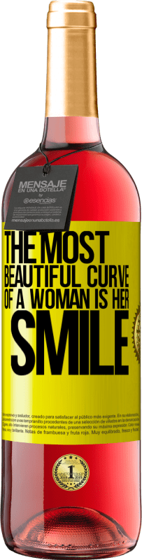 29,95 € Free Shipping | Rosé Wine ROSÉ Edition The most beautiful curve of a woman is her smile Yellow Label. Customizable label Young wine Harvest 2023 Tempranillo