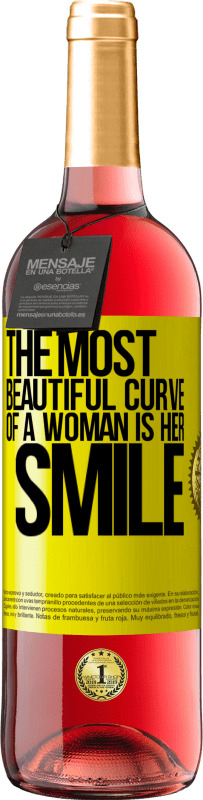 29,95 € Free Shipping | Rosé Wine ROSÉ Edition The most beautiful curve of a woman is her smile Yellow Label. Customizable label Young wine Harvest 2024 Tempranillo