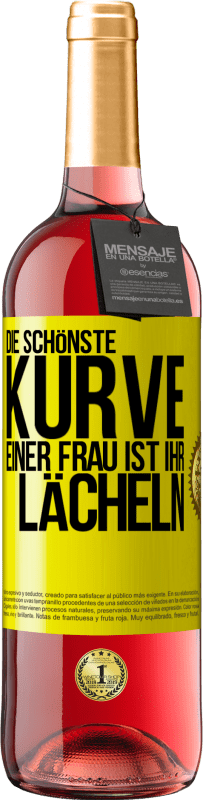 29,95 € Kostenloser Versand | Roséwein ROSÉ Ausgabe Die schönste Kurve einer Frau ist ihr Lächeln Gelbes Etikett. Anpassbares Etikett Junger Wein Ernte 2025 Tempranillo