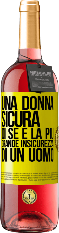 29,95 € Spedizione Gratuita | Vino rosato Edizione ROSÉ Una donna sicura di sé è la più grande insicurezza di un uomo Etichetta Gialla. Etichetta personalizzabile Vino giovane Raccogliere 2024 Tempranillo