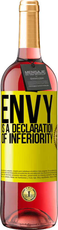 29,95 € Free Shipping | Rosé Wine ROSÉ Edition Envy is a declaration of inferiority Yellow Label. Customizable label Young wine Harvest 2023 Tempranillo