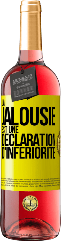 29,95 € Envoi gratuit | Vin rosé Édition ROSÉ La jalousie est une déclaration d'infériorité Étiquette Jaune. Étiquette personnalisable Vin jeune Récolte 2023 Tempranillo