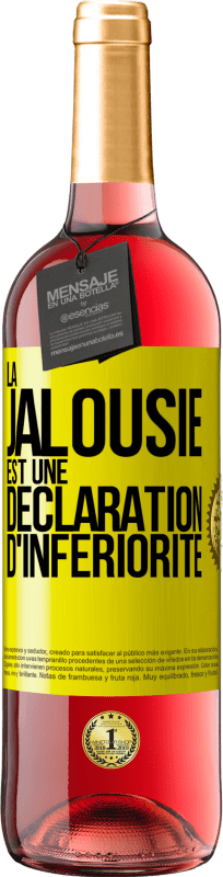 29,95 € Envoi gratuit | Vin rosé Édition ROSÉ La jalousie est une déclaration d'infériorité Étiquette Jaune. Étiquette personnalisable Vin jeune Récolte 2024 Tempranillo