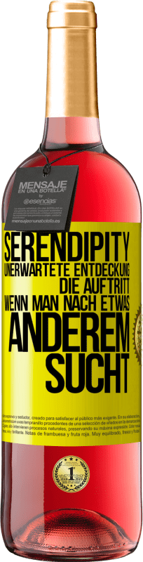 29,95 € Kostenloser Versand | Roséwein ROSÉ Ausgabe Serendipity: Unerwartete Entdeckung, die auftritt, wenn man nach etwas anderem sucht Gelbes Etikett. Anpassbares Etikett Junger Wein Ernte 2024 Tempranillo