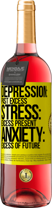 29,95 € Free Shipping | Rosé Wine ROSÉ Edition Depression: past excess. Stress: excess present. Anxiety: excess of future Yellow Label. Customizable label Young wine Harvest 2023 Tempranillo