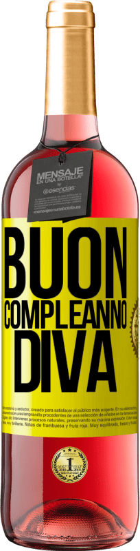 29,95 € Spedizione Gratuita | Vino rosato Edizione ROSÉ Buon compleanno Diva Etichetta Gialla. Etichetta personalizzabile Vino giovane Raccogliere 2025 Tempranillo