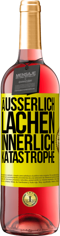 29,95 € Kostenloser Versand | Roséwein ROSÉ Ausgabe Äußerlich Lachen, innerlich Katastrophe Gelbes Etikett. Anpassbares Etikett Junger Wein Ernte 2023 Tempranillo