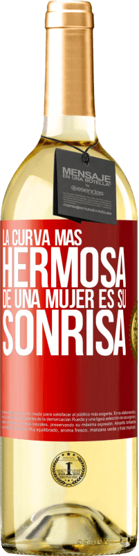 29,95 € Envío gratis | Vino Blanco Edición WHITE La curva más hermosa de una mujer es su sonrisa Etiqueta Roja. Etiqueta personalizable Vino joven Cosecha 2024 Verdejo