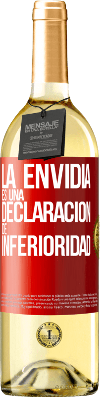 29,95 € Envío gratis | Vino Blanco Edición WHITE La envidia es una declaración de inferioridad Etiqueta Roja. Etiqueta personalizable Vino joven Cosecha 2023 Verdejo