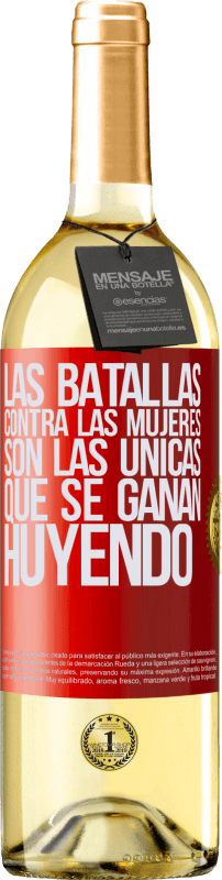 29,95 € Envío gratis | Vino Blanco Edición WHITE Las batallas contra las mujeres son las únicas que se ganan huyendo Etiqueta Roja. Etiqueta personalizable Vino joven Cosecha 2024 Verdejo