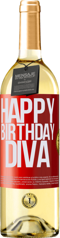 29,95 € Envío gratis | Vino Blanco Edición WHITE Happy birthday Diva Etiqueta Roja. Etiqueta personalizable Vino joven Cosecha 2025 Verdejo