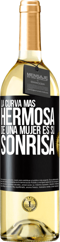 29,95 € Envío gratis | Vino Blanco Edición WHITE La curva más hermosa de una mujer es su sonrisa Etiqueta Negra. Etiqueta personalizable Vino joven Cosecha 2024 Verdejo