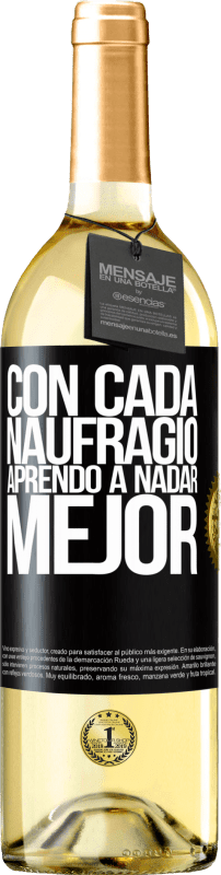 29,95 € Envío gratis | Vino Blanco Edición WHITE Con cada naufragio aprendo a nadar mejor Etiqueta Negra. Etiqueta personalizable Vino joven Cosecha 2024 Verdejo