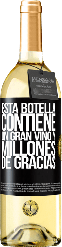 29,95 € Envío gratis | Vino Blanco Edición WHITE Esta botella contiene un gran vino y millones de GRACIAS! Etiqueta Negra. Etiqueta personalizable Vino joven Cosecha 2024 Verdejo