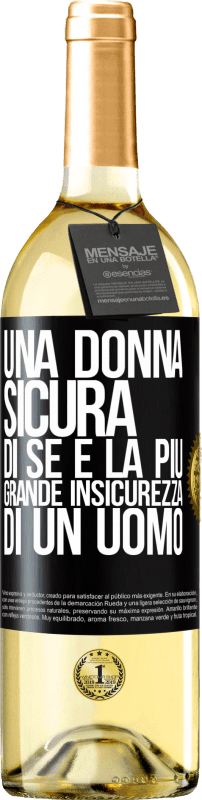 29,95 € Spedizione Gratuita | Vino bianco Edizione WHITE Una donna sicura di sé è la più grande insicurezza di un uomo Etichetta Nera. Etichetta personalizzabile Vino giovane Raccogliere 2024 Verdejo