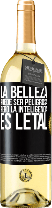 29,95 € Envío gratis | Vino Blanco Edición WHITE La belleza puede ser peligrosa, pero la inteligencia es letal Etiqueta Negra. Etiqueta personalizable Vino joven Cosecha 2024 Verdejo