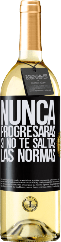 29,95 € Envío gratis | Vino Blanco Edición WHITE Nunca progresarás si no te saltas las normas Etiqueta Negra. Etiqueta personalizable Vino joven Cosecha 2024 Verdejo