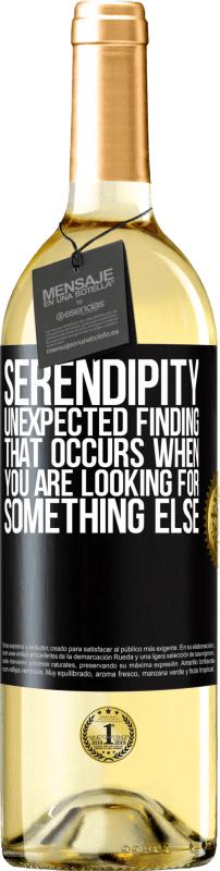 29,95 € Free Shipping | White Wine WHITE Edition Serendipity Unexpected finding that occurs when you are looking for something else Black Label. Customizable label Young wine Harvest 2024 Verdejo