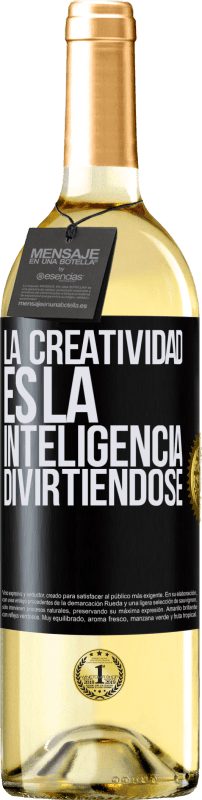 29,95 € Envío gratis | Vino Blanco Edición WHITE La creatividad es la inteligencia divirtiéndose Etiqueta Negra. Etiqueta personalizable Vino joven Cosecha 2023 Verdejo