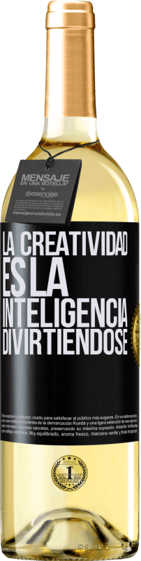 29,95 € Envío gratis | Vino Blanco Edición WHITE La creatividad es la inteligencia divirtiéndose Etiqueta Negra. Etiqueta personalizable Vino joven Cosecha 2024 Verdejo