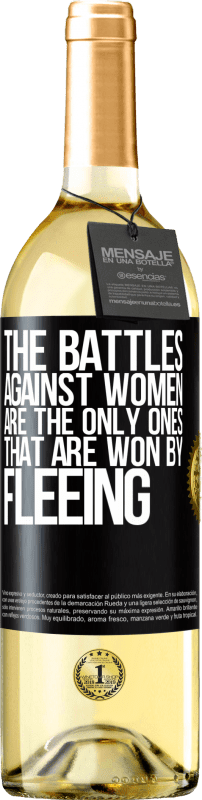 29,95 € Бесплатная доставка | Белое вино Издание WHITE Битвы против женщин - единственные, которые выигрывают, спасаясь бегством Черная метка. Настраиваемая этикетка Молодое вино Урожай 2023 Verdejo