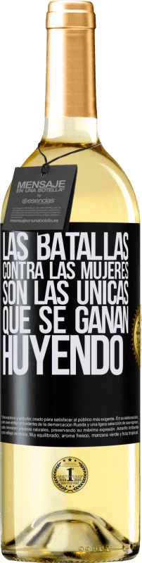 29,95 € Envío gratis | Vino Blanco Edición WHITE Las batallas contra las mujeres son las únicas que se ganan huyendo Etiqueta Negra. Etiqueta personalizable Vino joven Cosecha 2024 Verdejo