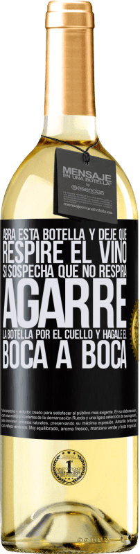 29,95 € Envío gratis | Vino Blanco Edición WHITE Abra esta botella y deje que respire el vino. Si sospecha que no respira, agarre la botella por el cuello y hágale el boca a Etiqueta Negra. Etiqueta personalizable Vino joven Cosecha 2024 Verdejo