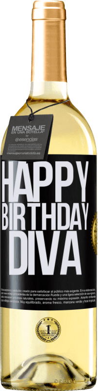 29,95 € Envío gratis | Vino Blanco Edición WHITE Happy birthday Diva Etiqueta Negra. Etiqueta personalizable Vino joven Cosecha 2023 Verdejo