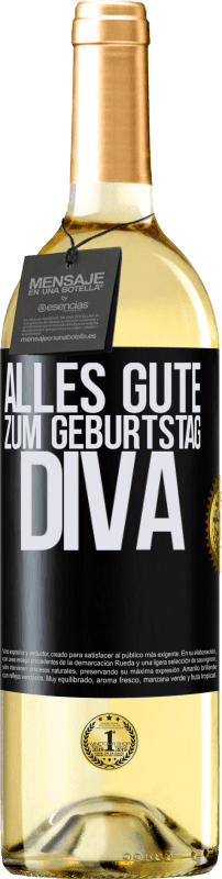 29,95 € Kostenloser Versand | Weißwein WHITE Ausgabe Alles Gute zum Geburtstag Diva Schwarzes Etikett. Anpassbares Etikett Junger Wein Ernte 2023 Verdejo