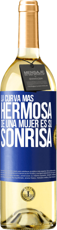 29,95 € Envío gratis | Vino Blanco Edición WHITE La curva más hermosa de una mujer es su sonrisa Etiqueta Azul. Etiqueta personalizable Vino joven Cosecha 2024 Verdejo