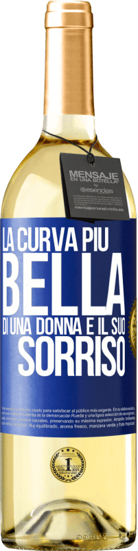 29,95 € Spedizione Gratuita | Vino bianco Edizione WHITE La curva più bella di una donna è il suo sorriso Etichetta Blu. Etichetta personalizzabile Vino giovane Raccogliere 2024 Verdejo