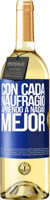 29,95 € Envío gratis | Vino Blanco Edición WHITE Con cada naufragio aprendo a nadar mejor Etiqueta Azul. Etiqueta personalizable Vino joven Cosecha 2024 Verdejo