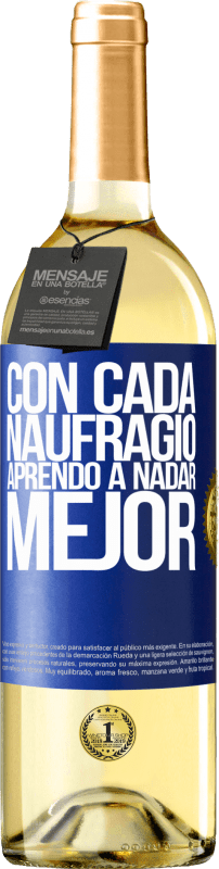 29,95 € Envío gratis | Vino Blanco Edición WHITE Con cada naufragio aprendo a nadar mejor Etiqueta Azul. Etiqueta personalizable Vino joven Cosecha 2024 Verdejo