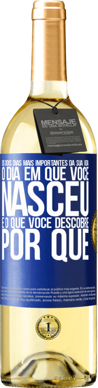 29,95 € Envio grátis | Vinho branco Edição WHITE Os dois dias mais importantes da sua vida: o dia em que você nasceu e o que você descobre por que Etiqueta Azul. Etiqueta personalizável Vinho jovem Colheita 2024 Verdejo