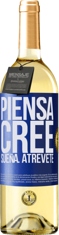 29,95 € Envío gratis | Vino Blanco Edición WHITE Piensa. Cree. Sueña. Atrévete Etiqueta Azul. Etiqueta personalizable Vino joven Cosecha 2024 Verdejo