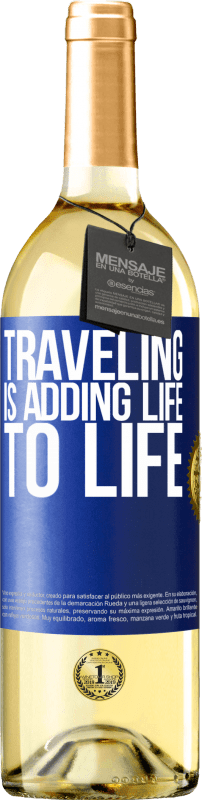 29,95 € 送料無料 | 白ワイン WHITEエディション 旅行は人生に命を吹き込む 青いタグ. カスタマイズ可能なラベル 若いワイン 収穫 2023 Verdejo