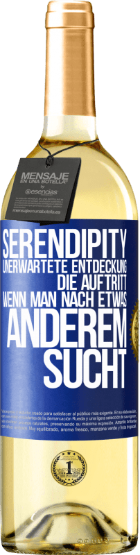 29,95 € Kostenloser Versand | Weißwein WHITE Ausgabe Serendipity: Unerwartete Entdeckung, die auftritt, wenn man nach etwas anderem sucht Blaue Markierung. Anpassbares Etikett Junger Wein Ernte 2024 Verdejo