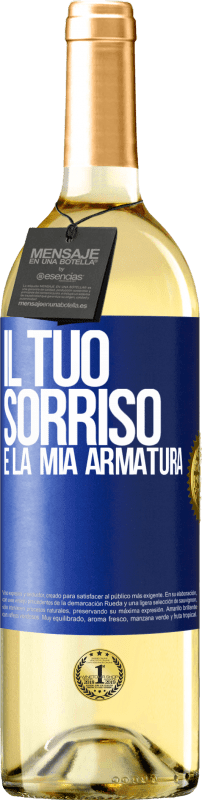 29,95 € Spedizione Gratuita | Vino bianco Edizione WHITE Il tuo sorriso è la mia armatura Etichetta Blu. Etichetta personalizzabile Vino giovane Raccogliere 2024 Verdejo