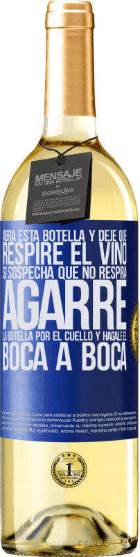 29,95 € Envío gratis | Vino Blanco Edición WHITE Abra esta botella y deje que respire el vino. Si sospecha que no respira, agarre la botella por el cuello y hágale el boca a Etiqueta Azul. Etiqueta personalizable Vino joven Cosecha 2024 Verdejo