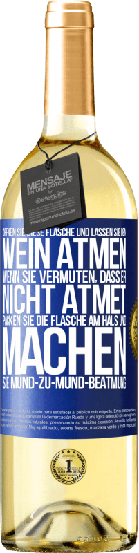 29,95 € Kostenloser Versand | Weißwein WHITE Ausgabe Öffnen Sie diese Flasche und lassen Sie den Wein atmen. Wenn Sie vermuten, dass er nicht atmet, packen Sie die Flasche am Hals u Blaue Markierung. Anpassbares Etikett Junger Wein Ernte 2024 Verdejo