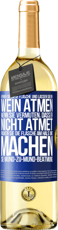 29,95 € Kostenloser Versand | Weißwein WHITE Ausgabe Öffnen Sie diese Flasche und lassen Sie den Wein atmen. Wenn Sie vermuten, dass er nicht atmet, packen Sie die Flasche am Hals u Blaue Markierung. Anpassbares Etikett Junger Wein Ernte 2025 Verdejo